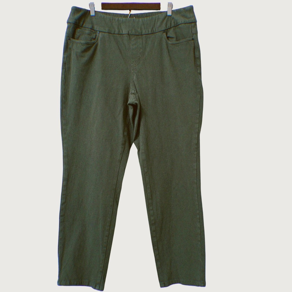 Coldwater Creek Knit Denim Straight Leg Jeans Women Plus 18W Olive Green Pull On